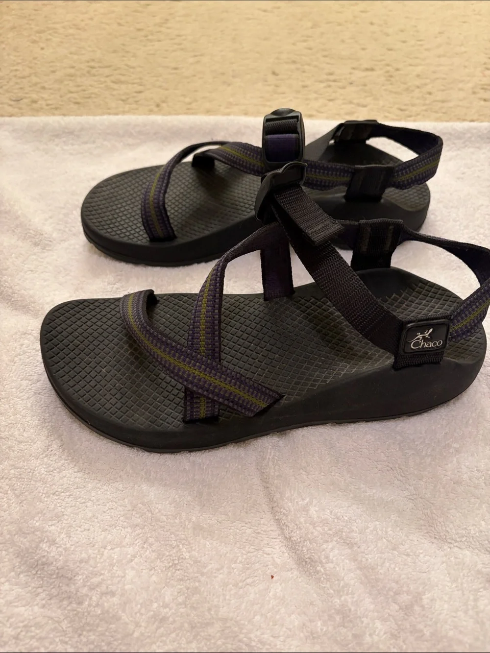 Chaco Black Sandals with Green Accent